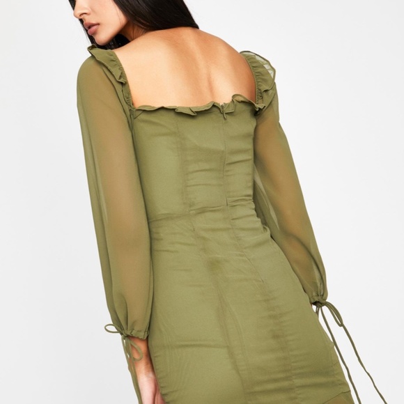 Army Green Elf Ruched Club Mini dress Y2K - Picture 3 of 4